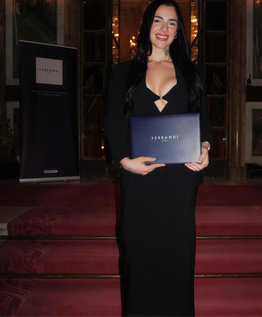 Nanette in Paris holding her FERRANDI pastry diploma