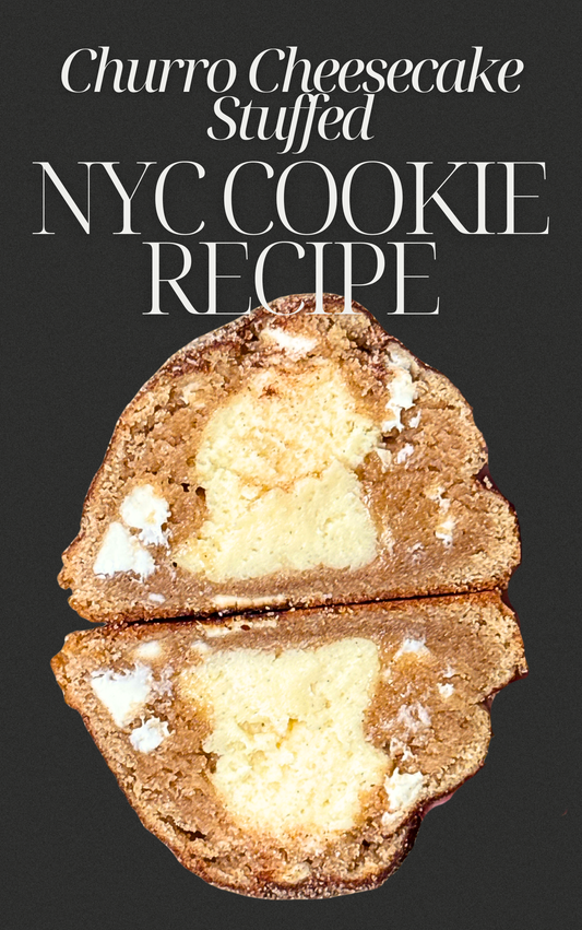NYC Churro Cheesecake Stuffed Cookie Recipe Ebook — digital recipe ebook cover by Baked Up